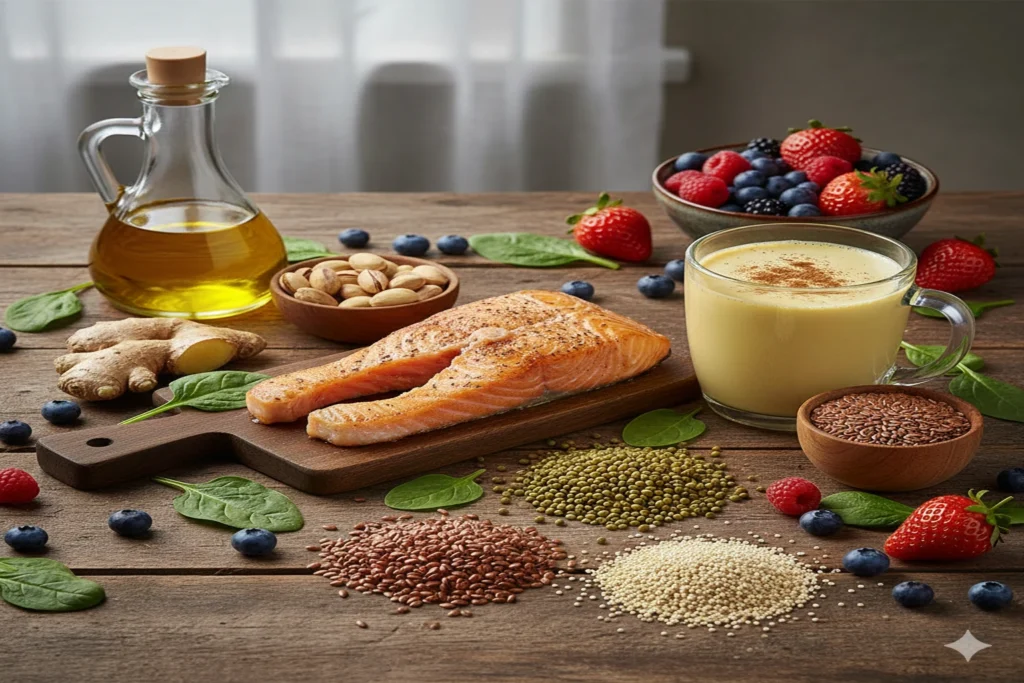 Variedad de alimentos saludables que ayudan a mantener la glucosa estable y mejorar el metabolismo.